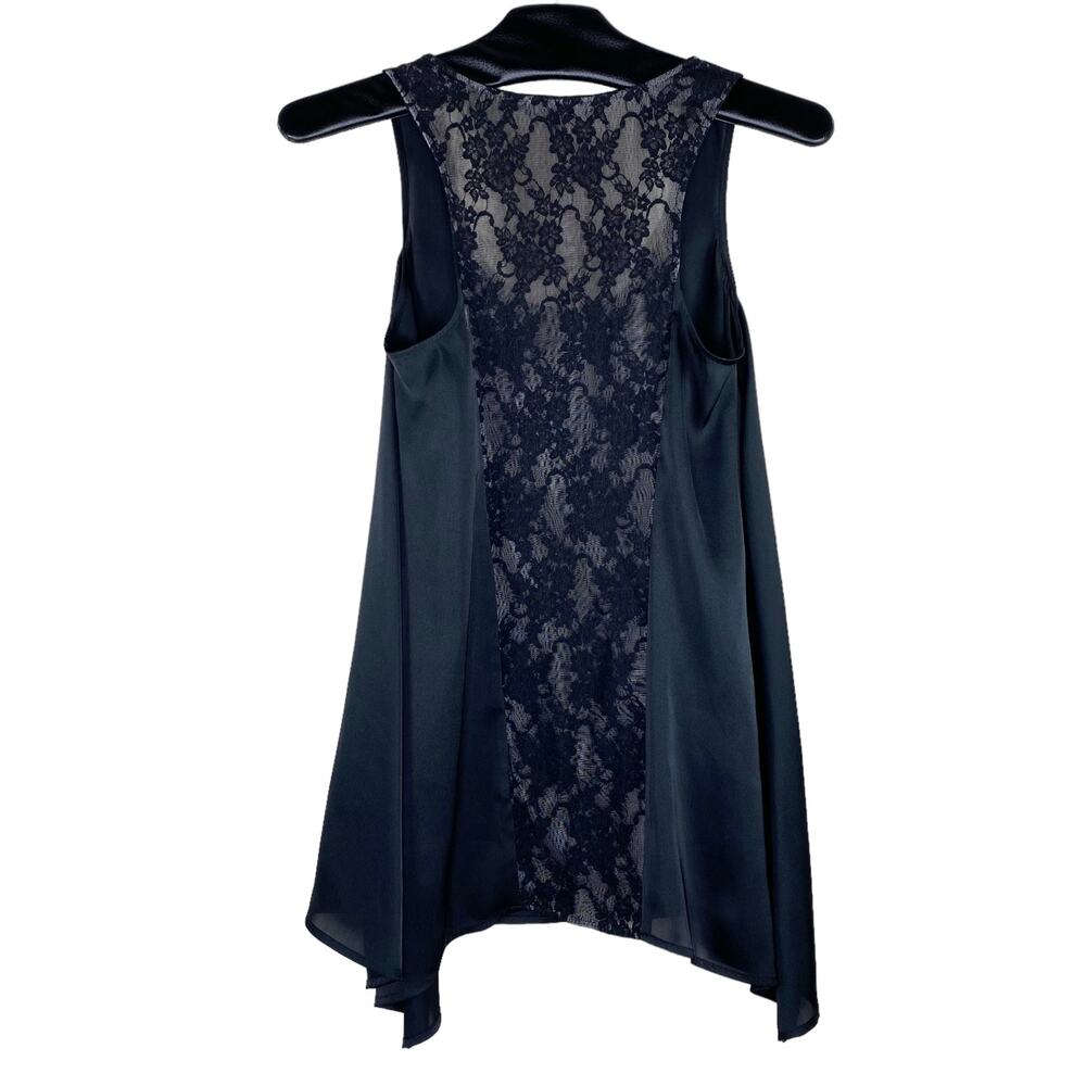 Express Black Sleeveless Satin Top with Lace Panel on Back XS